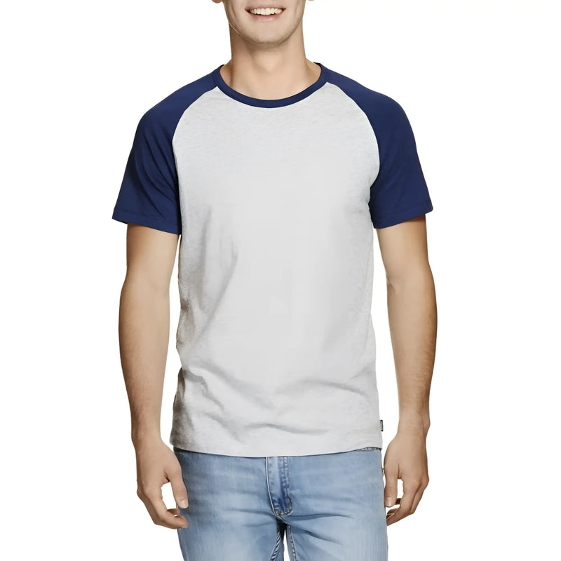 Heather gray and navy blue bonds besties raglan short sleeve t shirt in size m with new grey marle and commander colors