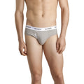 Gray Bonds guy front brief underwear in size L with white elastic waistband featuring black brand name lettering