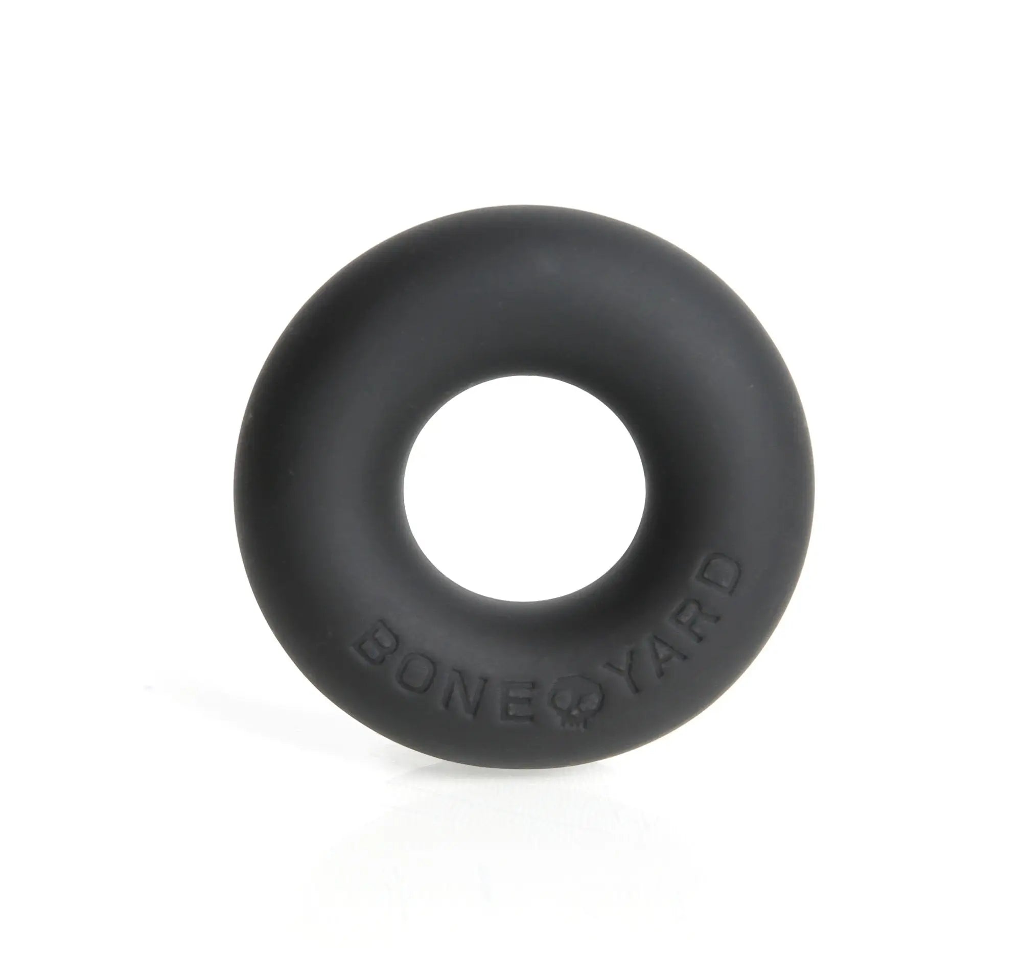 Black silicone ultimate silicone ring embossed with bone yard text on its surface