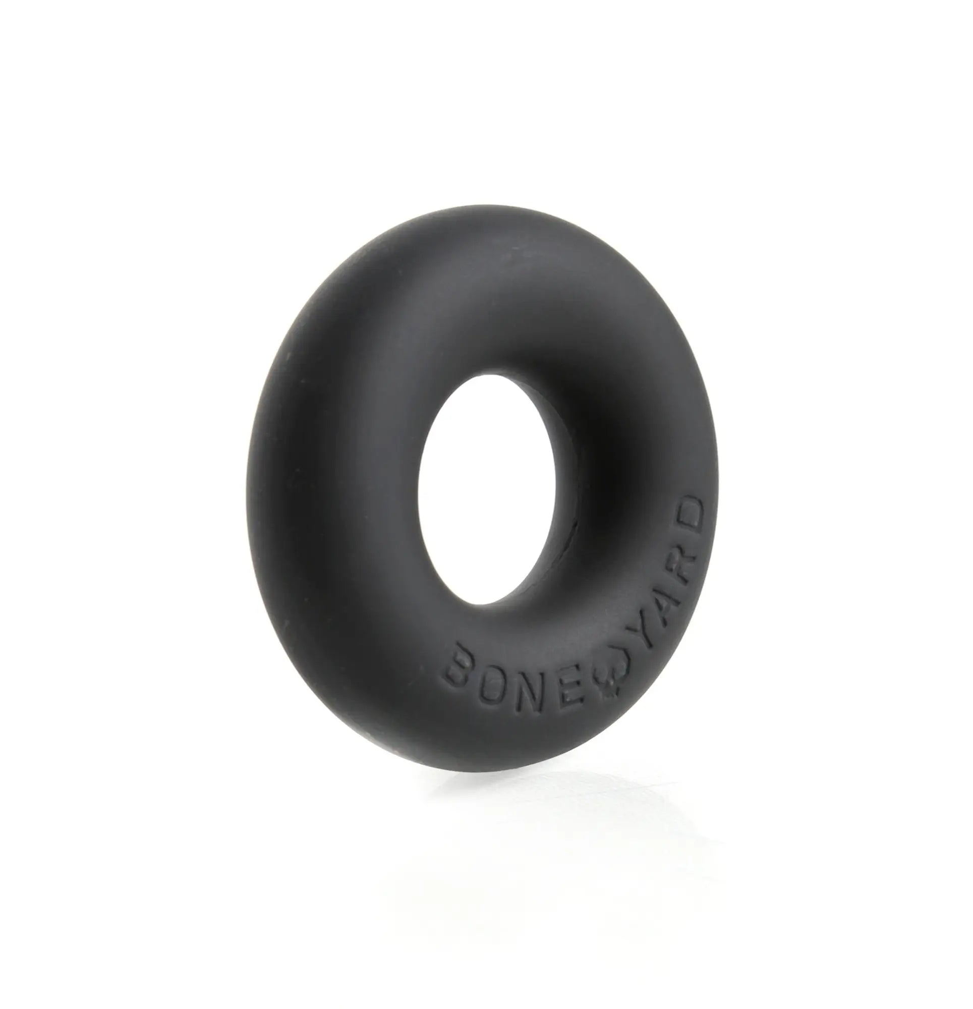 Black silicone ultimate silicone ring with boneyard embossed on the side shown from the back side