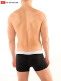 Black go softwear boost boxer brief with double padded butt shown from the back with white waistband