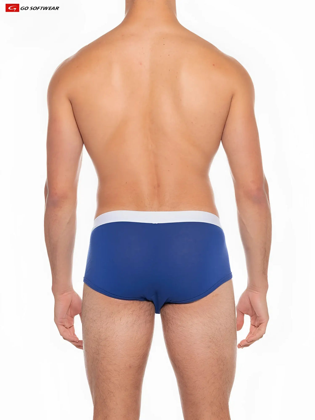 Blue boost padded front pouch brief men’s underwear with white waistband smooth fabric and clean-cut design
