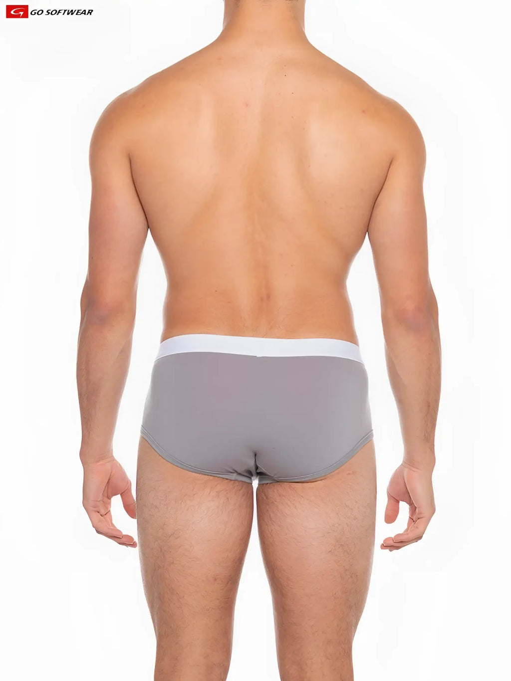 Boost padded front pouch brief gray briefs with white waistband smooth fabric and clean design front view