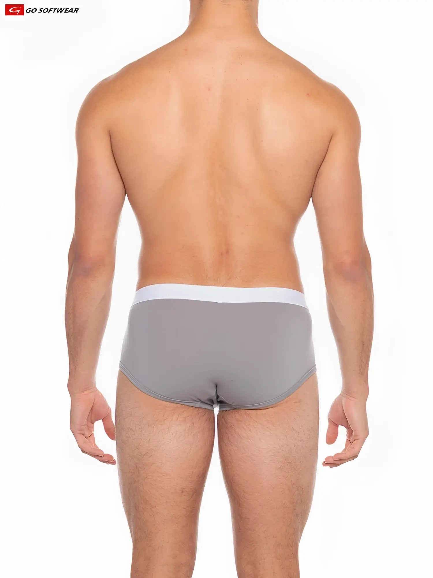 Boost padded front pouch brief gray briefs with white waistband smooth fabric and clean design front view