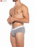 Gray boost padded front pouch brief with white waistband and smooth fabric design for enhanced comfort