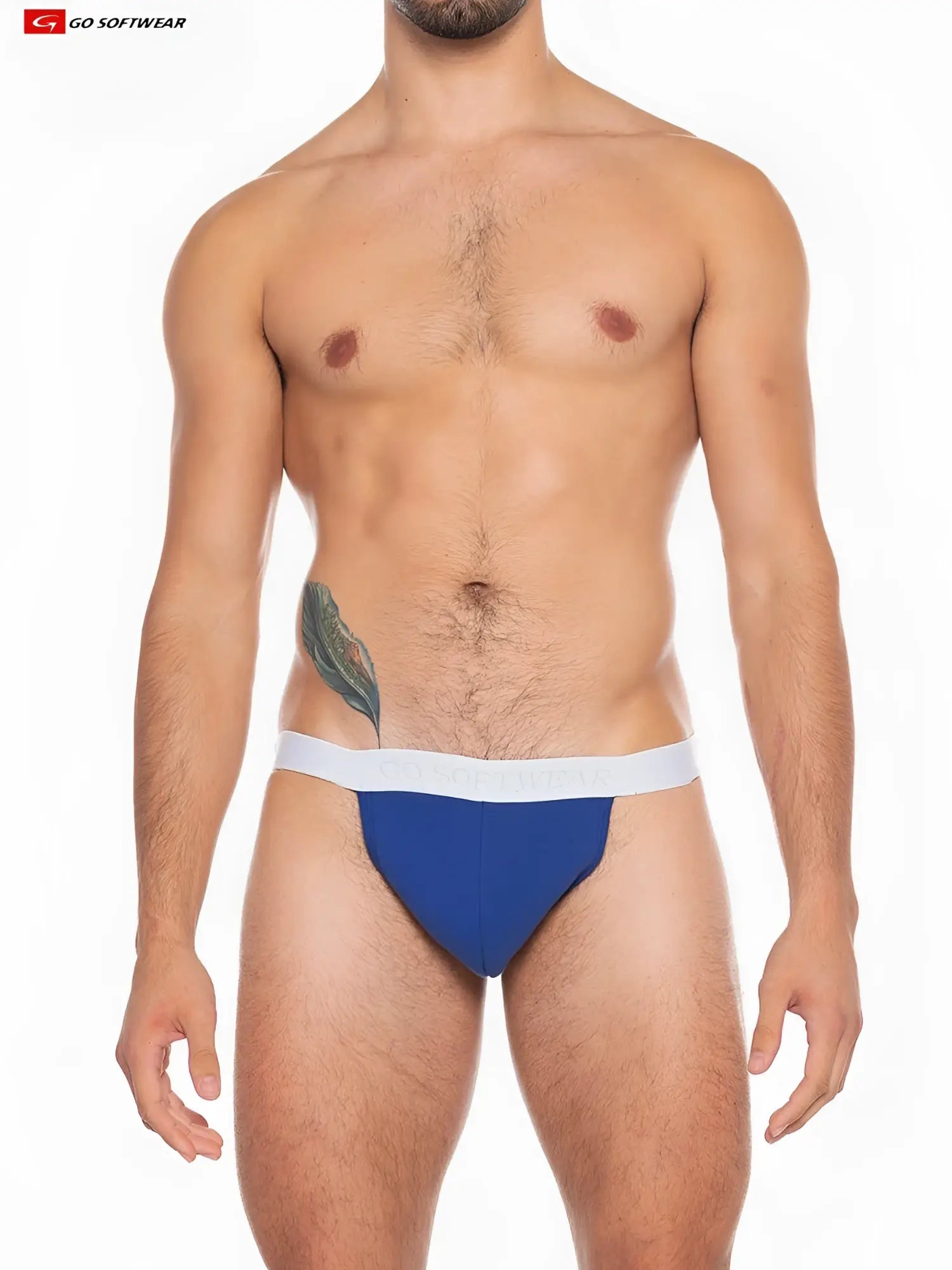 Boost padded jockstrap with a solid royal blue front panel and white elastic waistband in a snug athletic fit