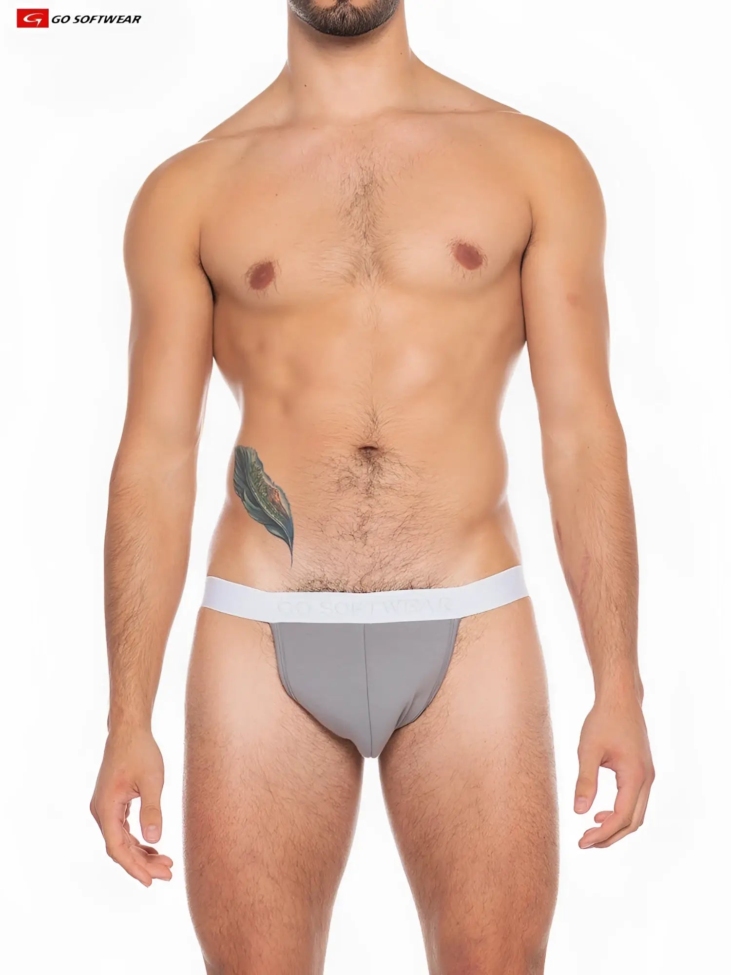 Gray boost padded jockstrap briefs with white waistband from go softwear featuring a sleek form-fitting design
