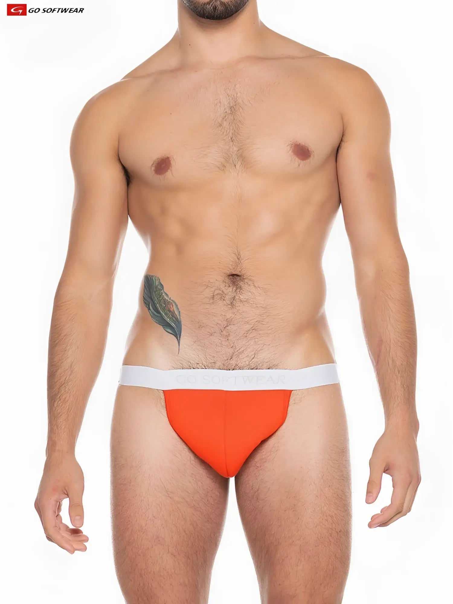 Orange and white boost padded jockstrap briefs with snug fit made from soft fabric for comfortable support