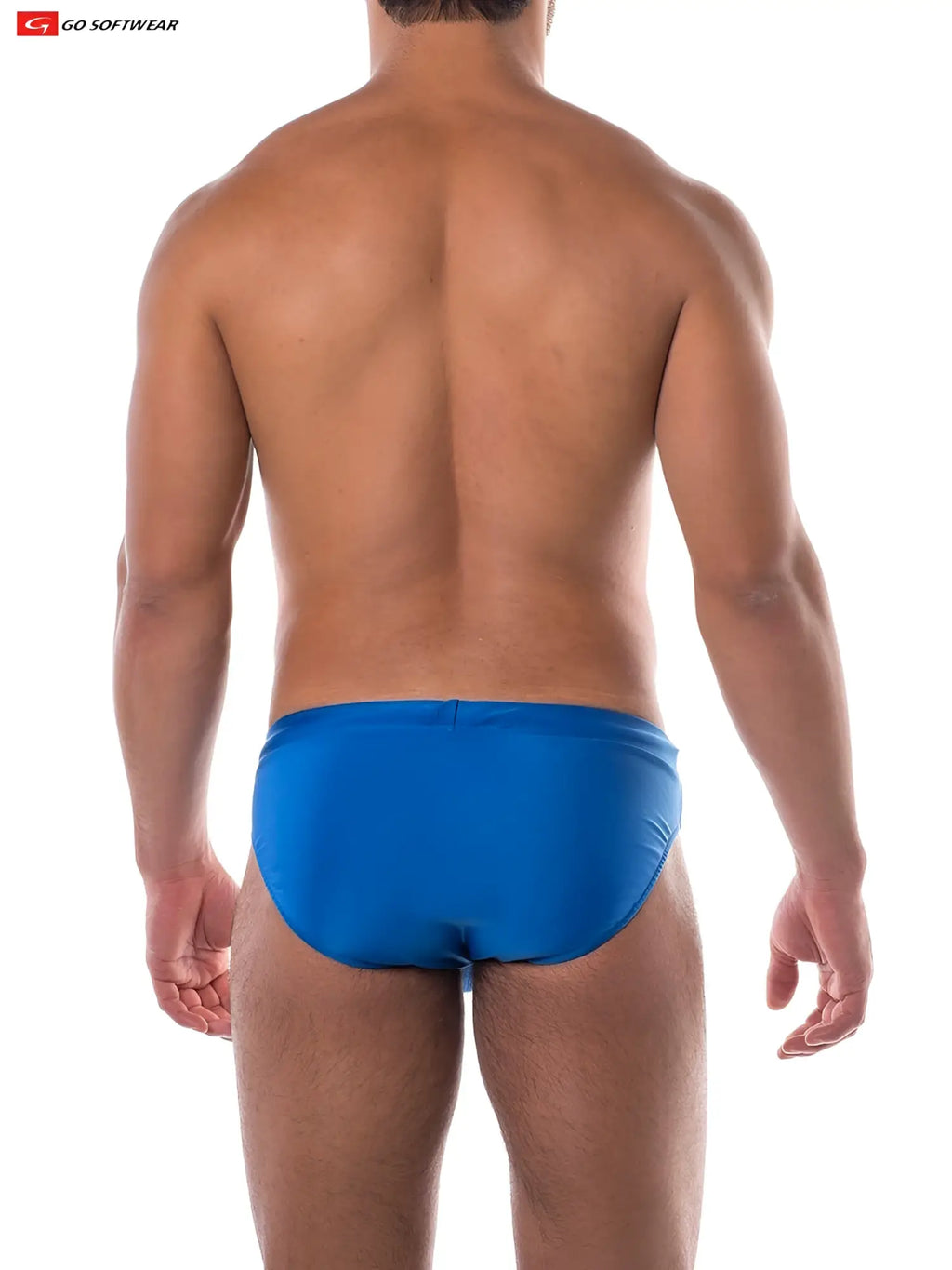 Bright blue boost swim brief with form-fitting smooth stretchy fabric for comfortable swimming and water activities