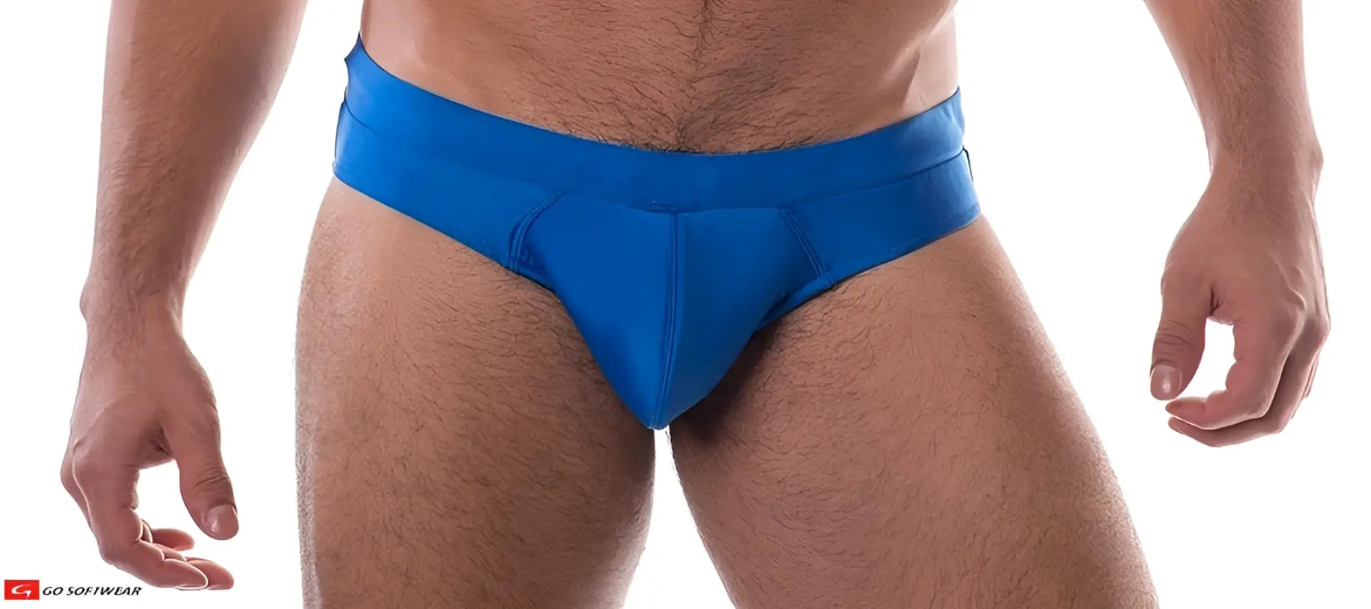 Bright blue boost swim brief with smooth stretchy fabric and contoured design in a form-fitting style