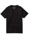Black born fly v-neck tee with short sleeves and subtle embroidered logo on chest and printed collar detail