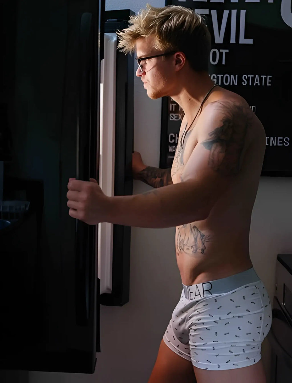 White boxer briefs with gray waistband featuring dear logo and dark patterned dots in size l from box menswear