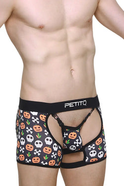 PetitQ Herren Boxer-String mit Strapsen Angy Halloween
