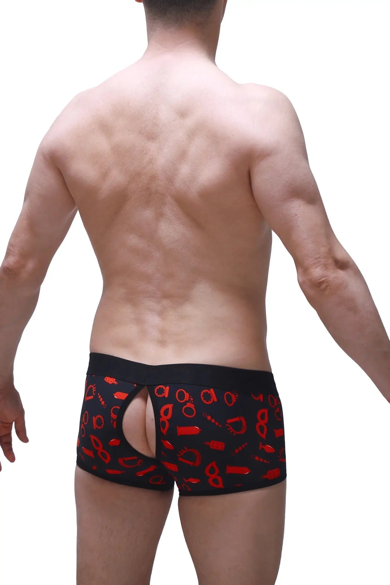 Boxer anzex boudoir black briefs with bold red handcuff and key erotic pattern for intimate wear