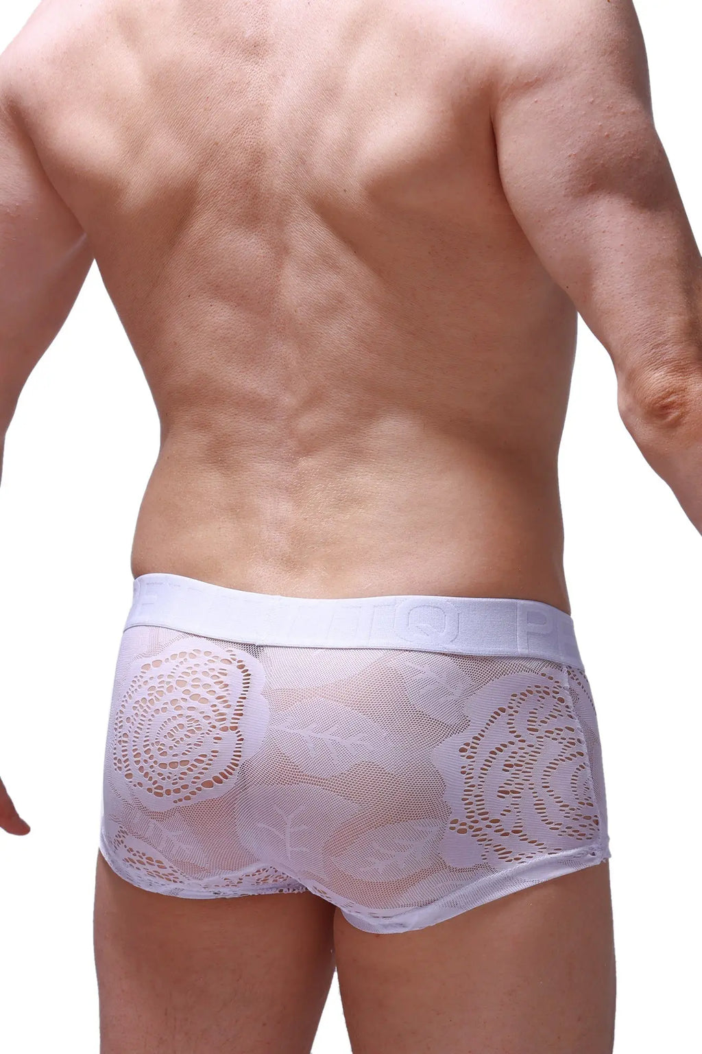 White lace-trimmed boxer brief dome coudray white with sheer mesh design and elastic waistband