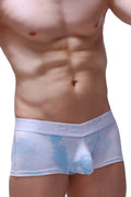 Light blue sheer mesh boxer briefs with white elastic opel waistband in dome marbre sky blue design