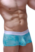 Turquoise tie-dye mesh boxer brief marbre green with white petitq elastic waistband for comfortable wear
