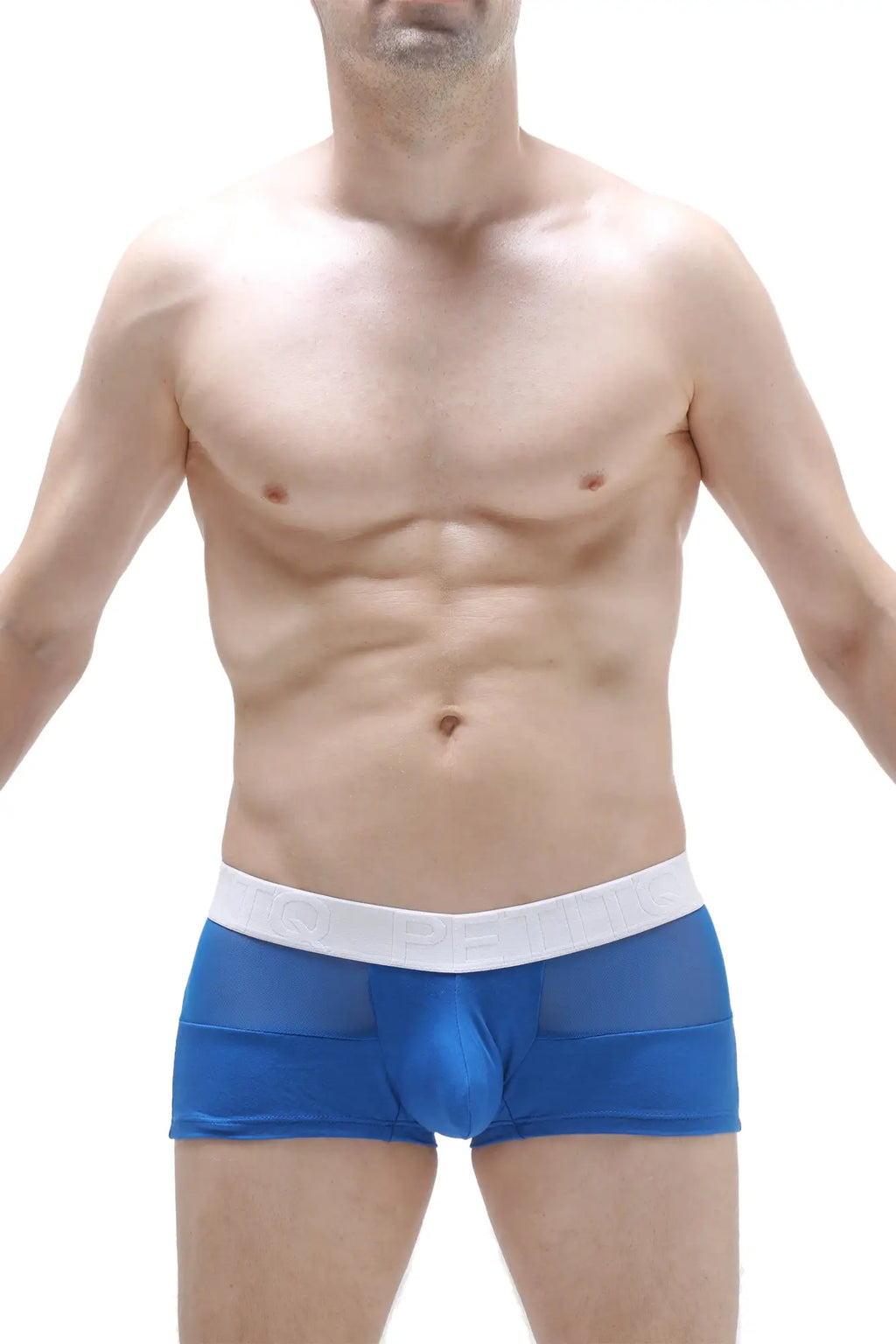 Boxer brief osly blue in blue mesh fabric with a white waistband providing breathable comfort
