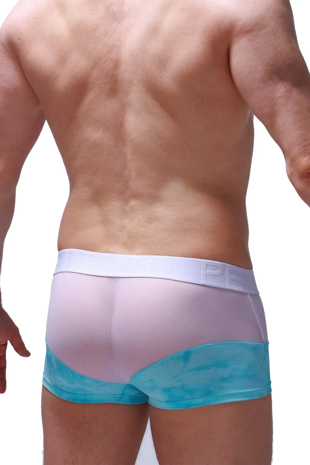 Boxer brief Osly Marbre Green featuring translucent pink and turquoise mesh with white elastic waistband and pe logo