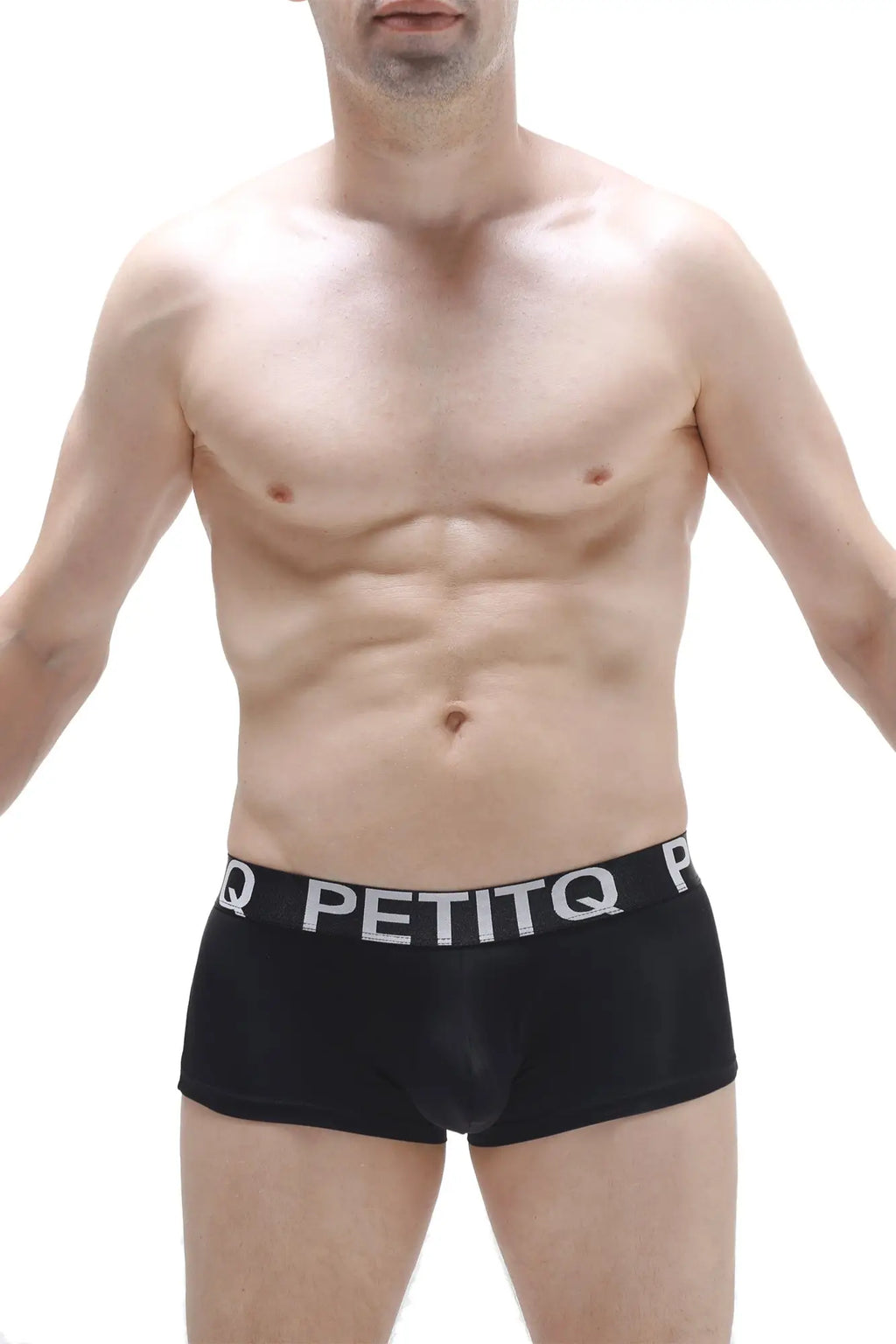 Black men’s briefs with white petitq logo band in reotier plum black featuring comfortable cotton blend fabric