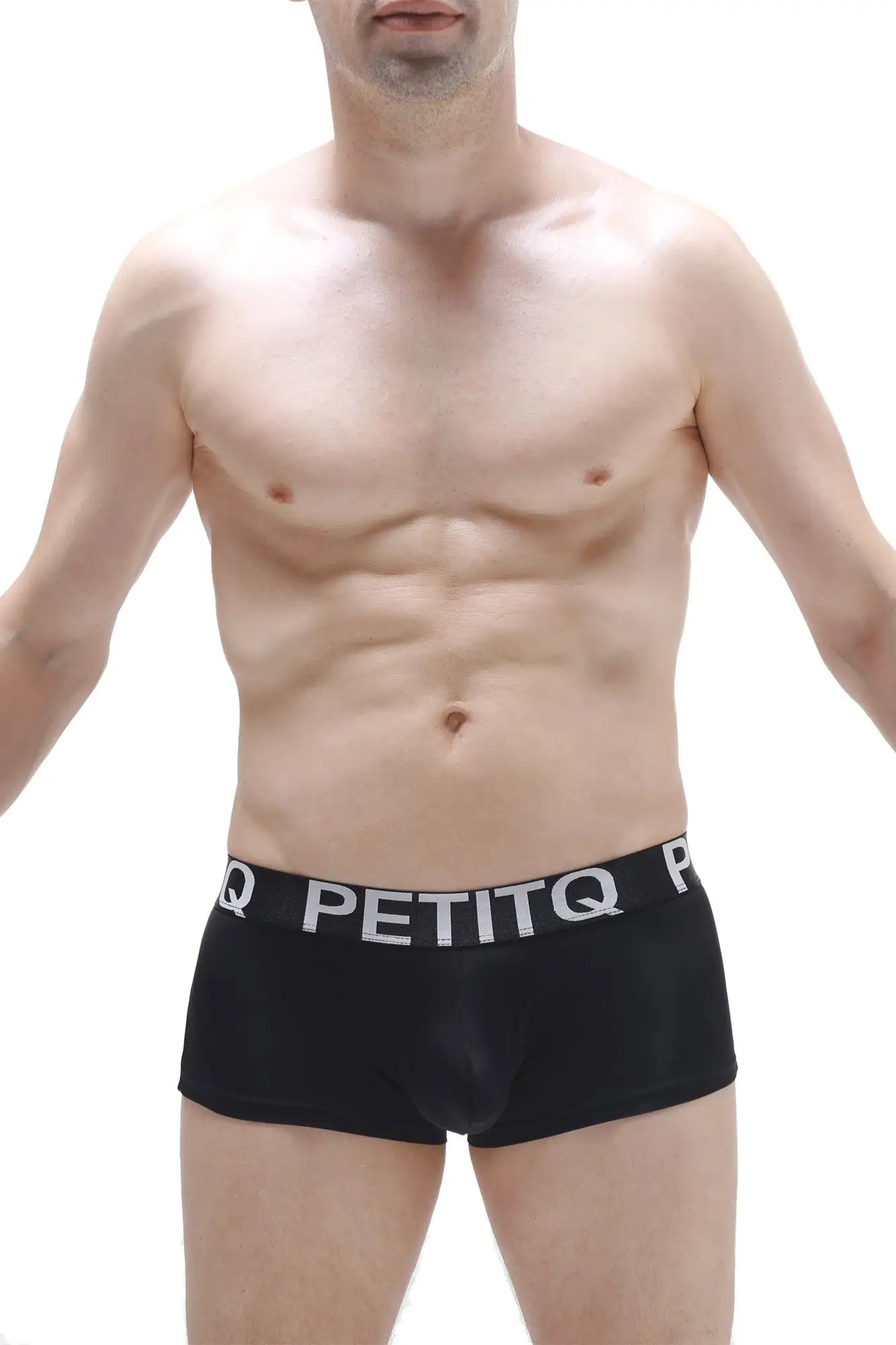 Black men’s briefs with white petitq logo band in reotier plum black featuring comfortable cotton blend fabric
