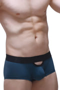 Navy blue boxer cabrier prussian blue men’s briefs with black elastic waistband and central cutout design