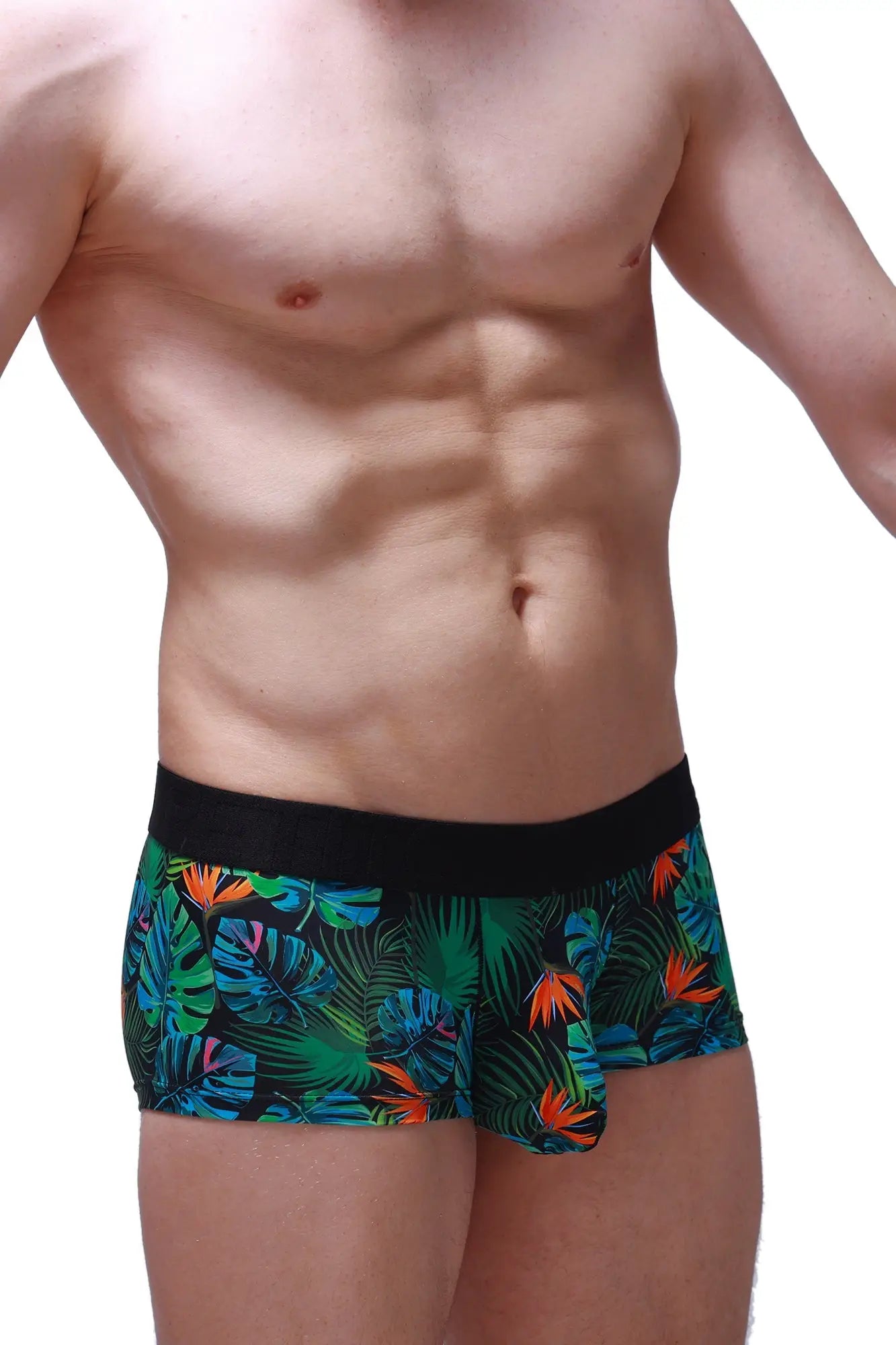 Boxer chill souarce tropical boxer briefs with vibrant tropical leaf pattern and solid black waistband for comfort