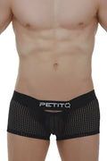 Black mesh briefs boxer dolmen durtol black with white petitq logo on the waistband