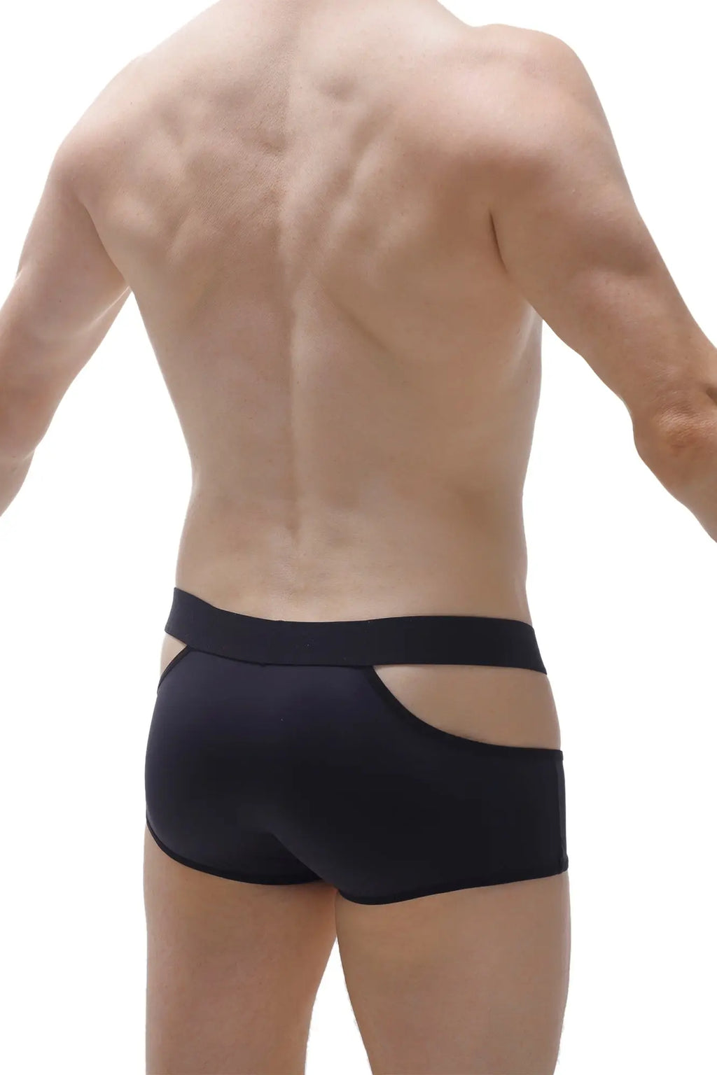 Black athletic Boxer Feneu briefs with sleek form-fitting design and distinctive side cutouts for enhanced comfort