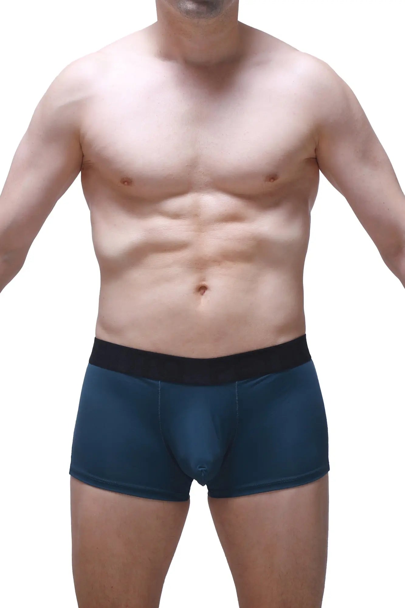 Dark blue boxer briefs with a contrasting black waistband in prussian blue for comfortable everyday wear