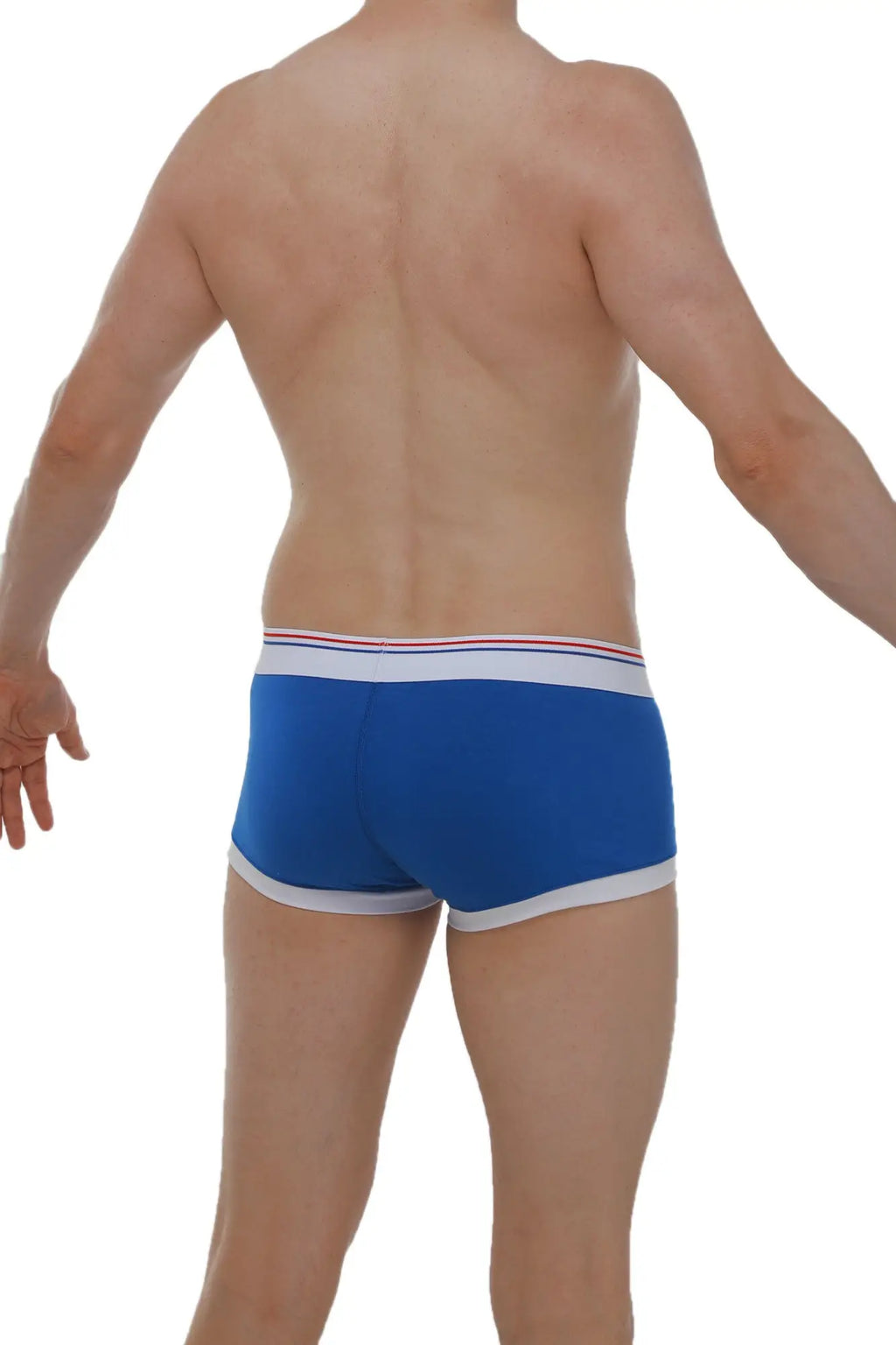 Boxer linay blue men’s briefs in blue with white trim and a thin red stripe along the waistband