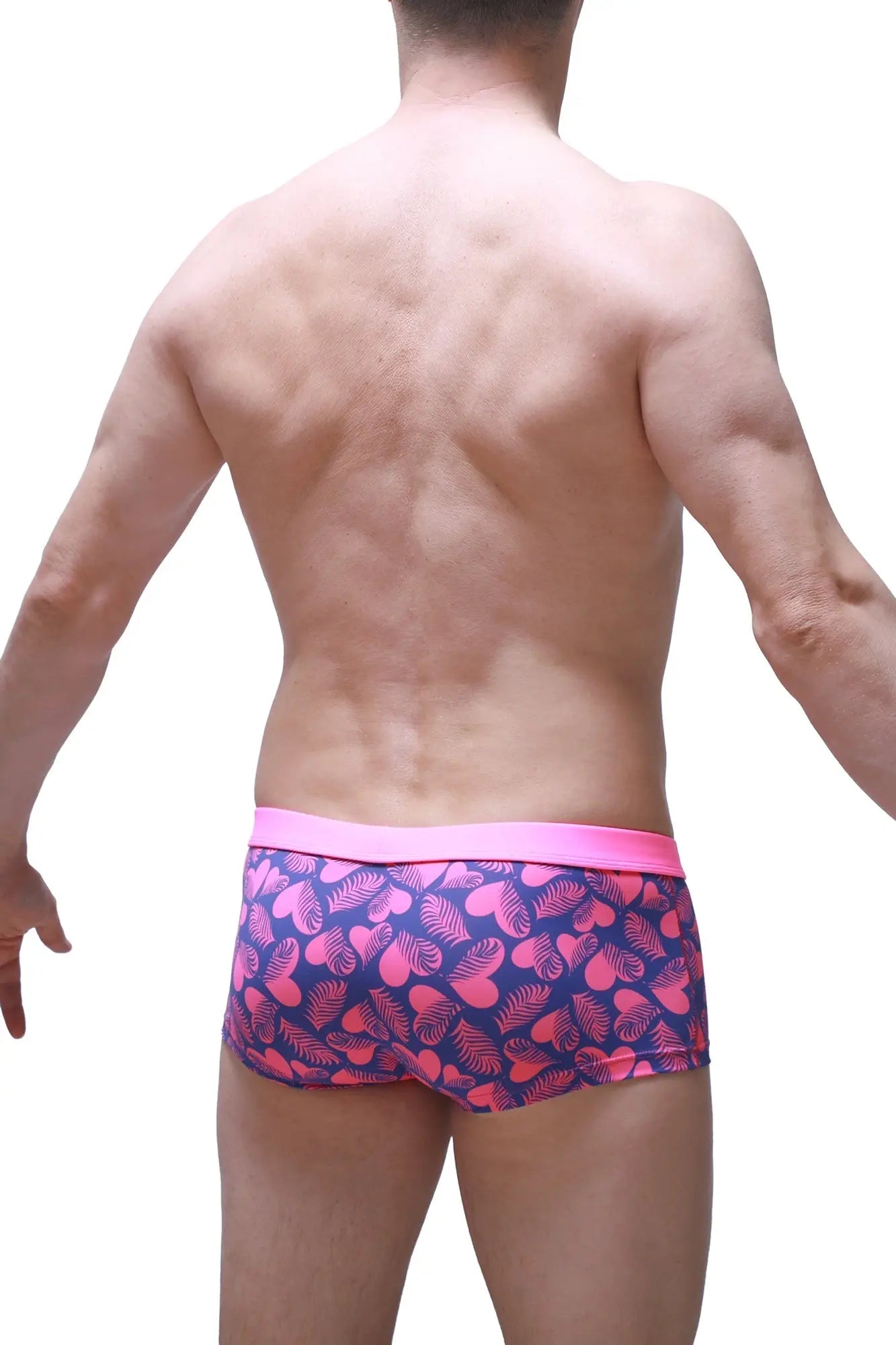 Boxer Meljac tropical hearts pink and navy blue patterned boxer briefs with bright pink waistband for comfortable wear