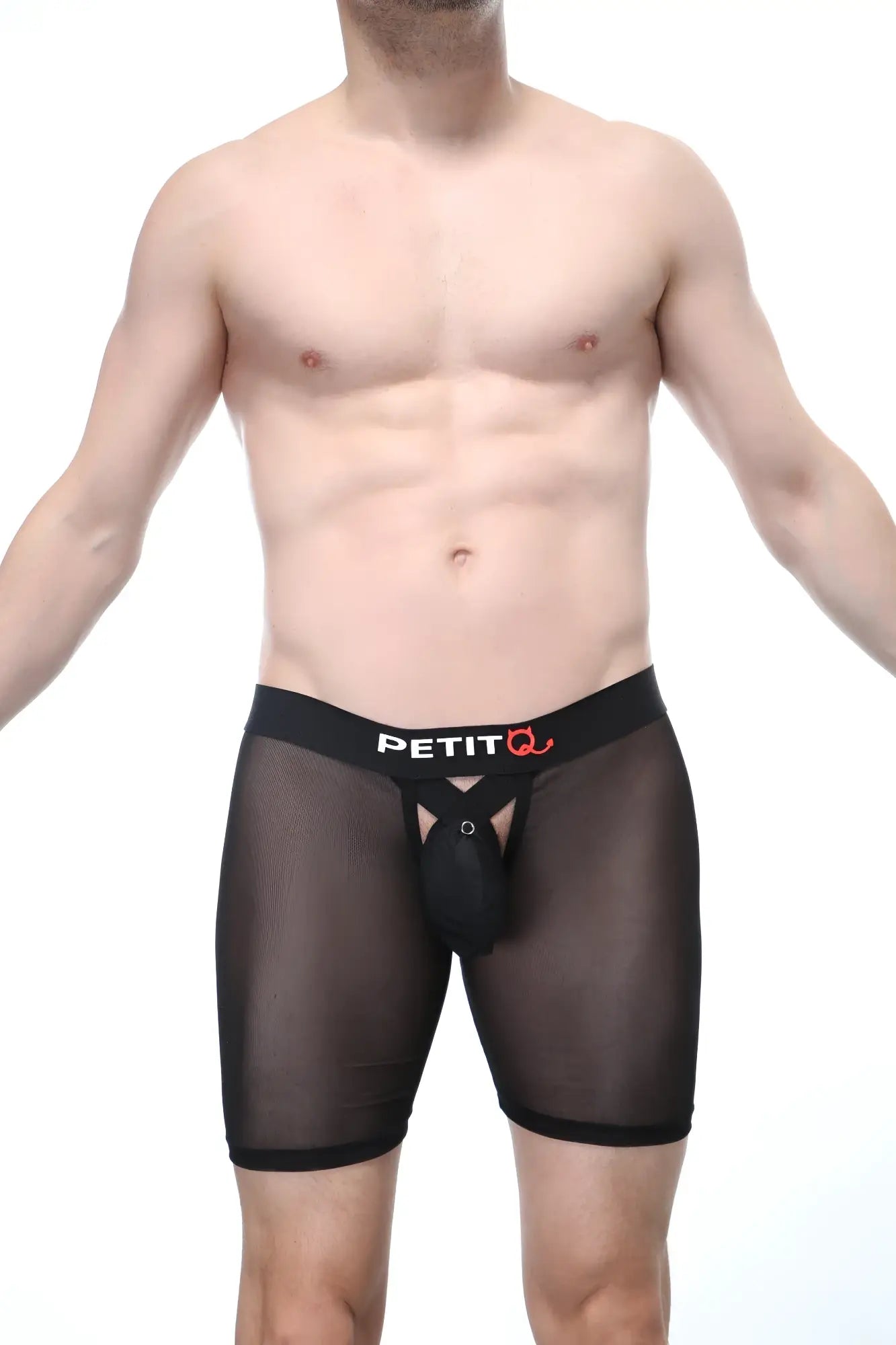 Boxer Miniac black mesh briefs with a black elastic waistband featuring petit logo and internal pouch design