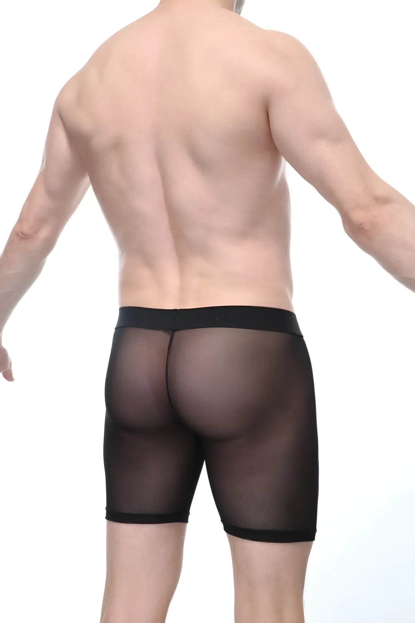 Boxer Miniac Black sheer mesh briefs with solid black elastic waistband for comfortable stylish wear