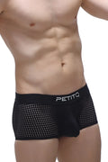 Black mesh boxer noth durtol briefs with white petitq logo on waistband breathable lightweight underwear