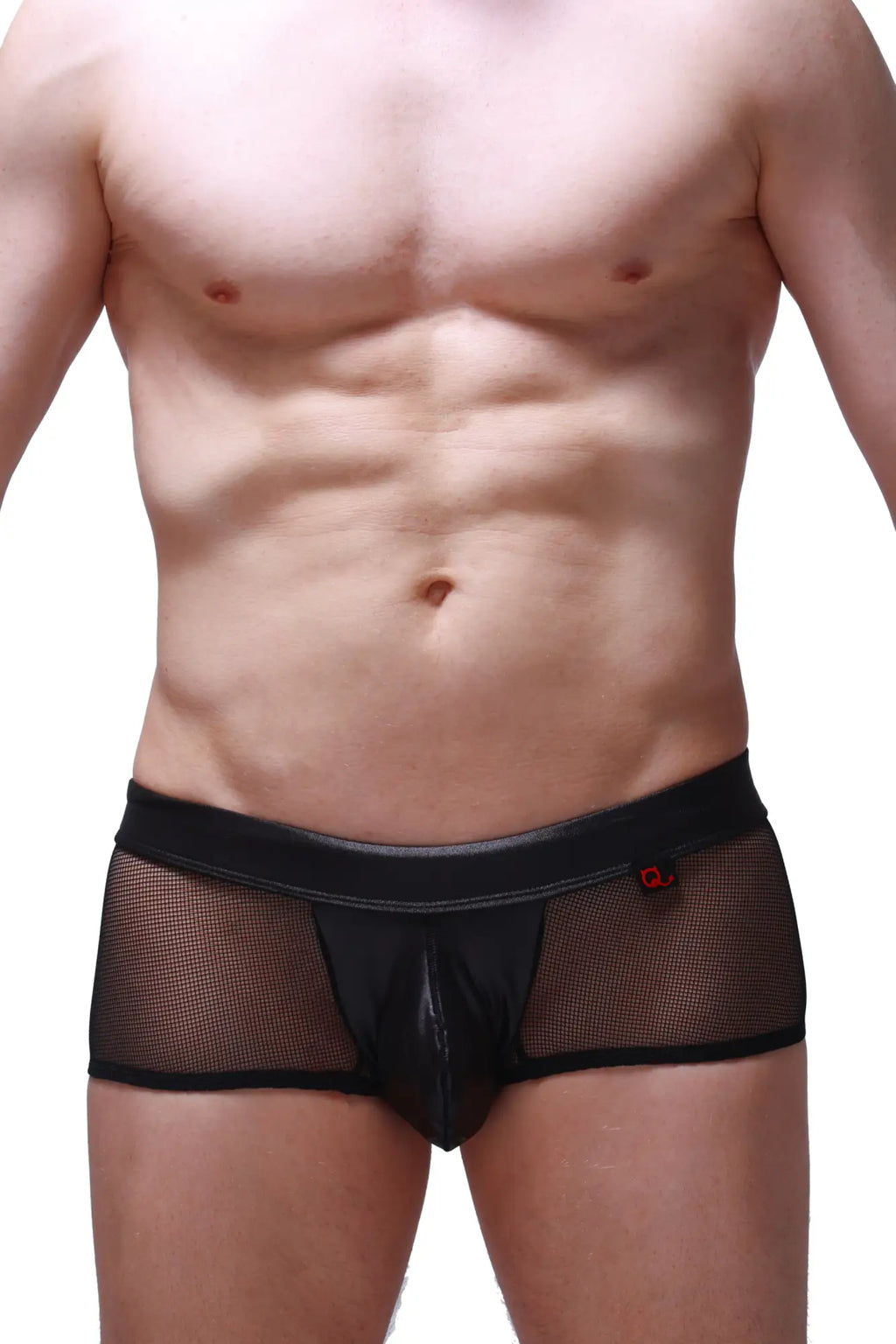 Black mesh briefs boxer ogy mesh black with glossy black front panel and small red logo on waistband
