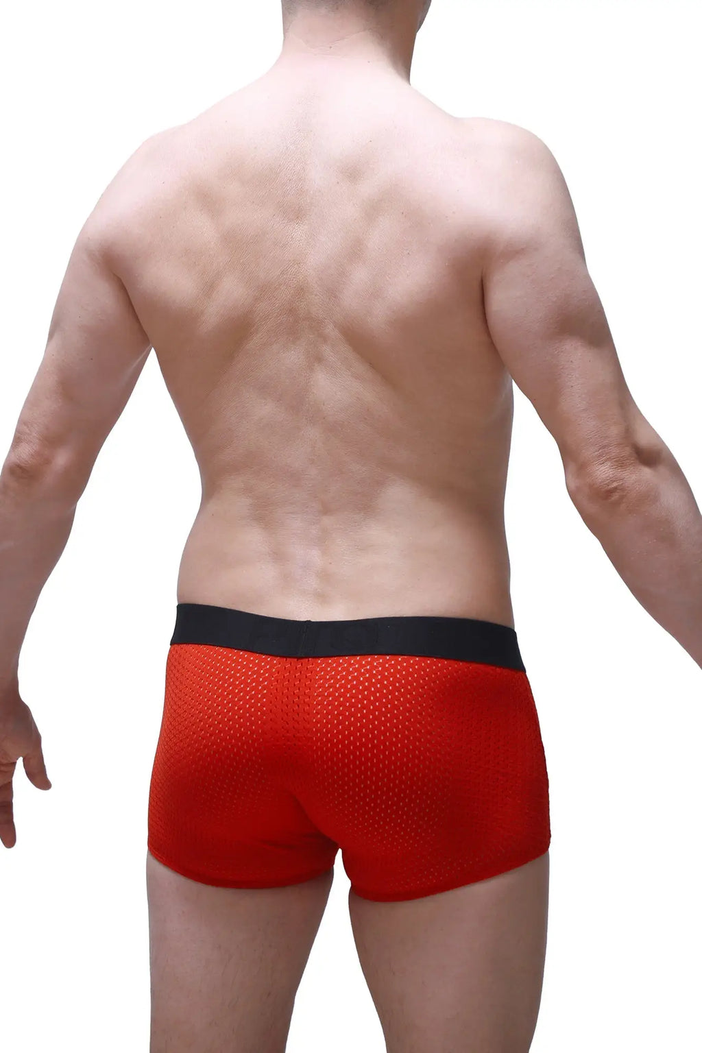 Red mesh boxer briefs with black elastic waistband from Boxer Olloix Bee red featuring breathable fabric