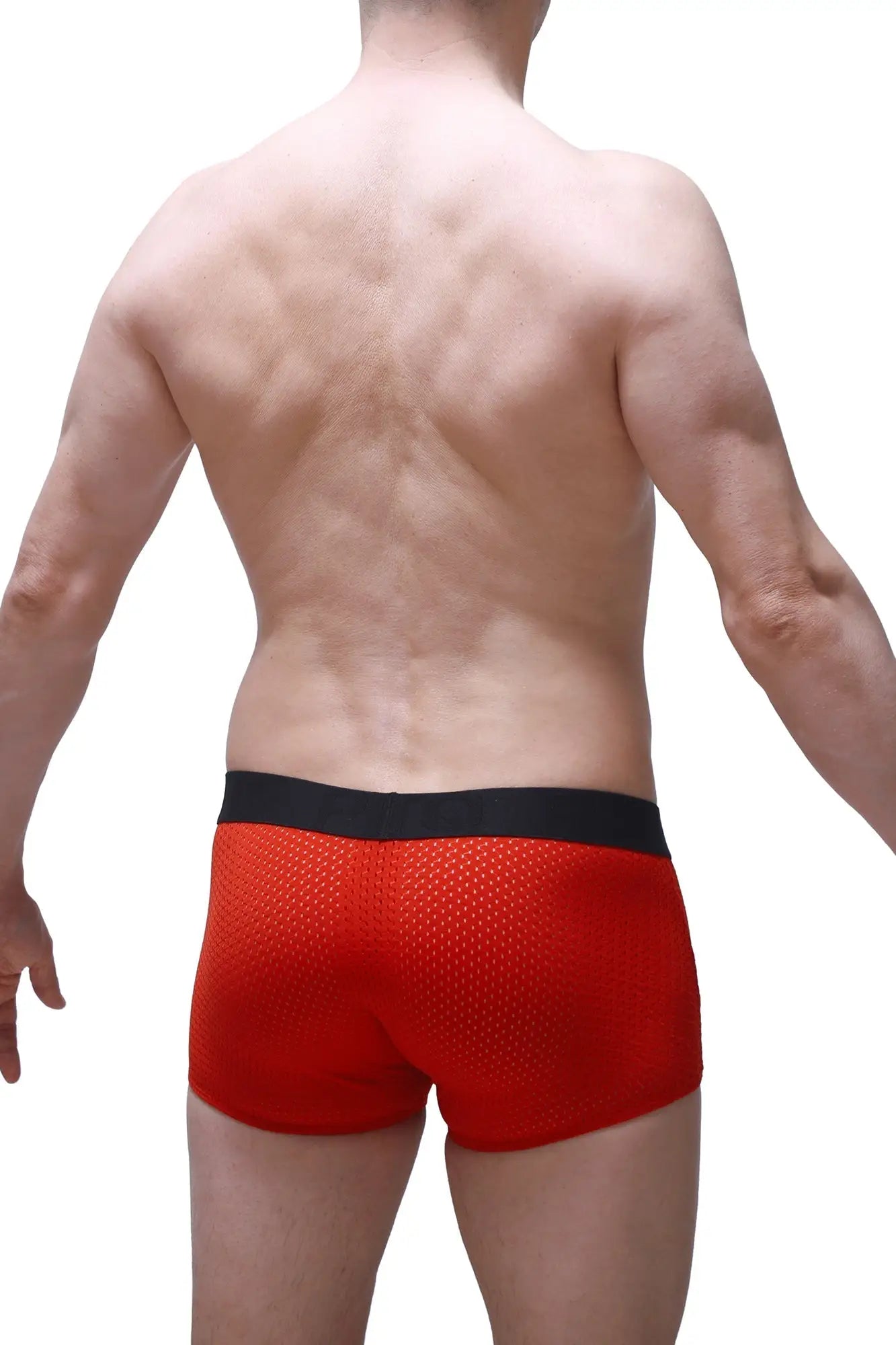 Red mesh boxer briefs with black elastic waistband from Boxer Olloix Bee red featuring breathable fabric