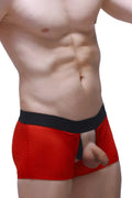 Boxer olloix bee red red mesh briefs with black waistband and open front design for comfortable wear