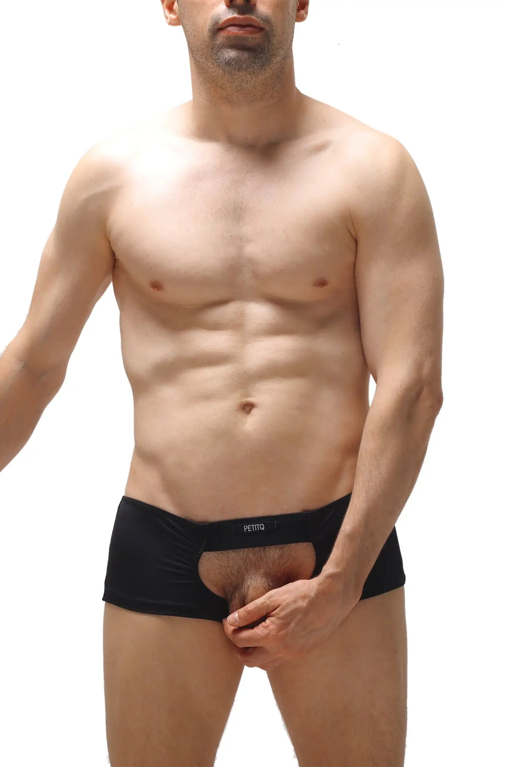 Black men’s briefs boxer sling melin in soft fabric with central cutout and feitto embroidered waistband
