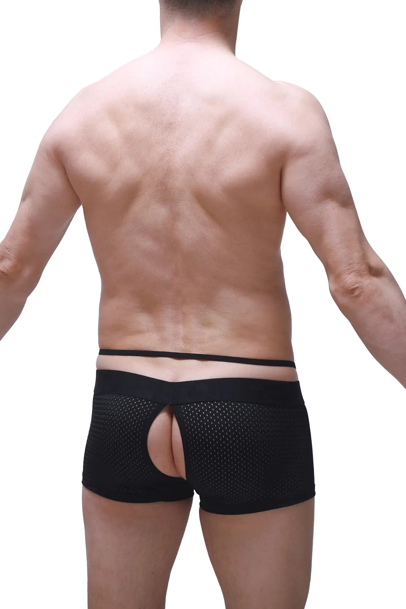 Black mesh boxer sling melin boudoir briefs with central cutout and elastic waistband for stylish comfort