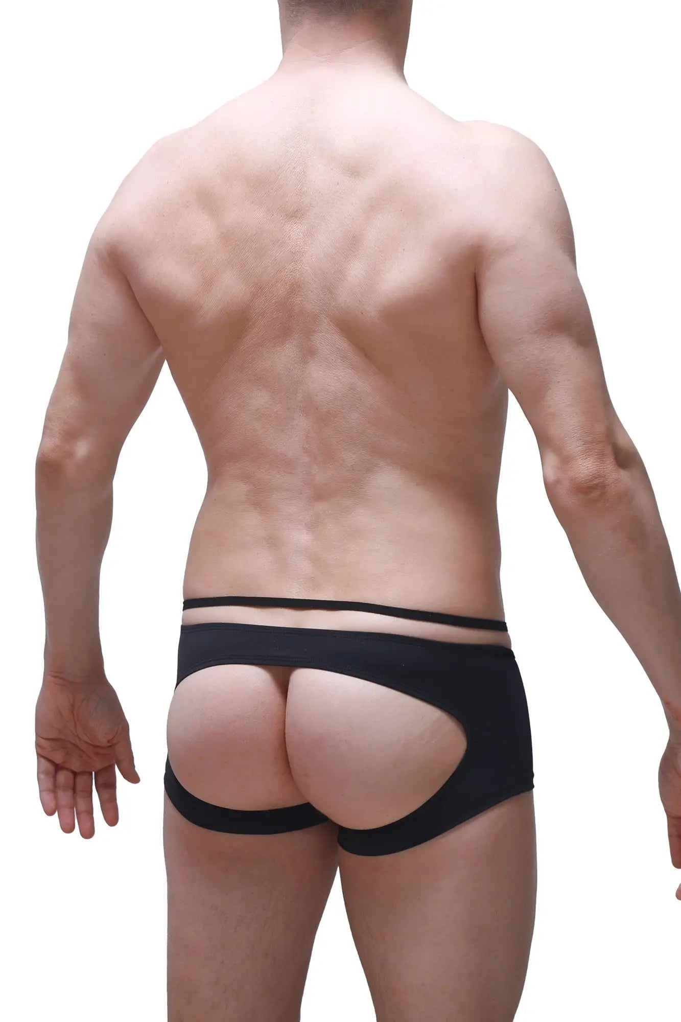 Black boxer sling melin red briefs showing the back with a form-fitting cutout design for breathable comfort