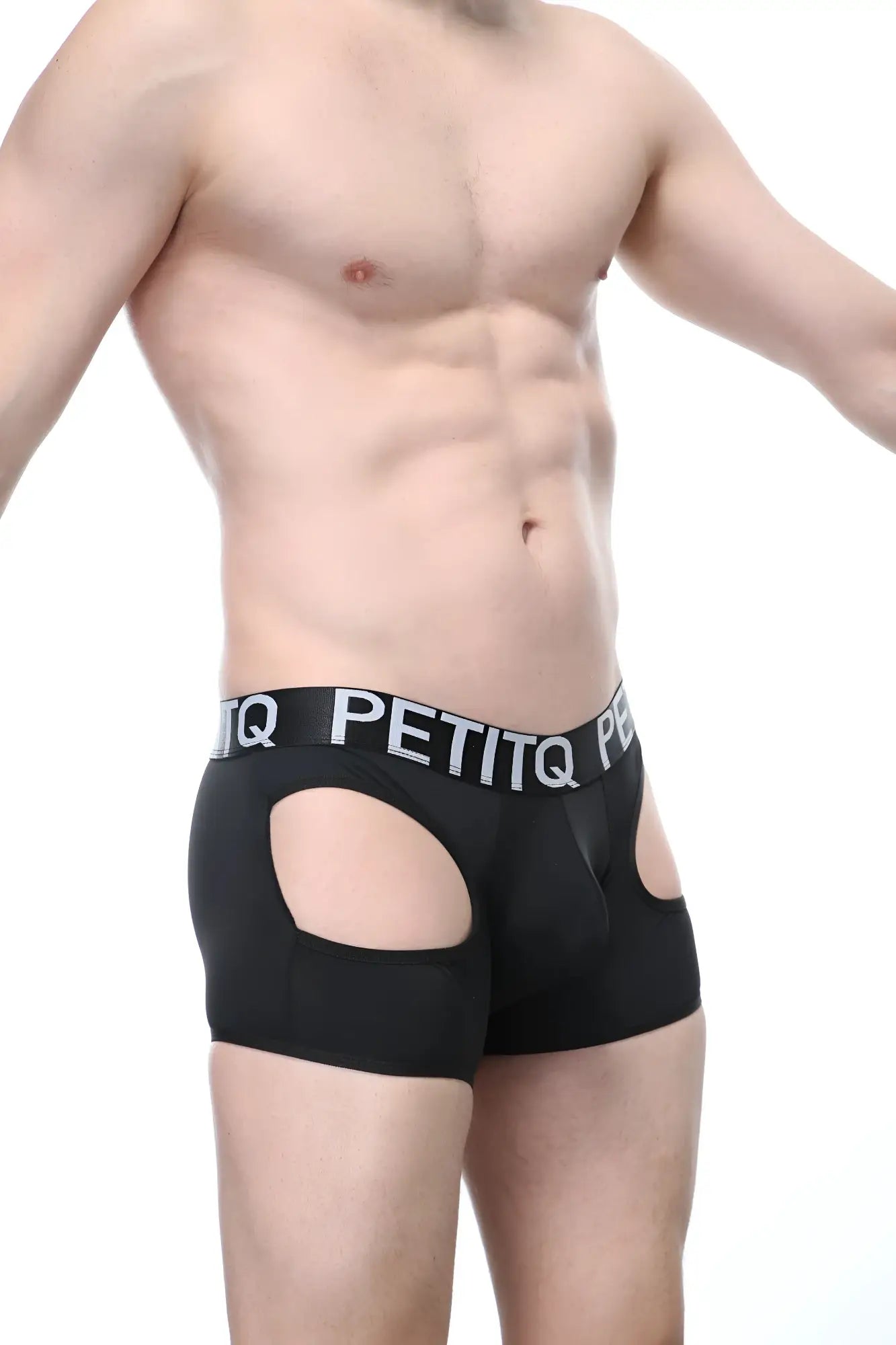 Black petitq men’s boxer briefs boxer veyar black with cutout side panels and branded elastic waistband