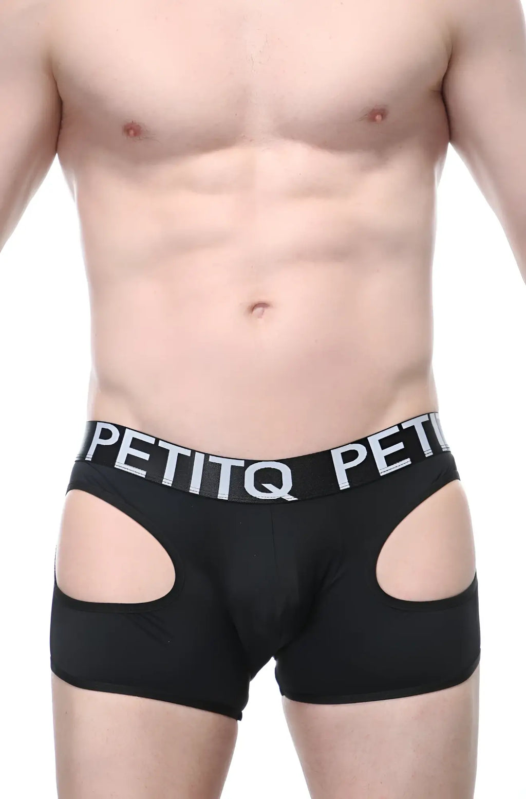 Black boxer veyar men’s briefs with white logo band and side cutouts made of soft breathable fabric