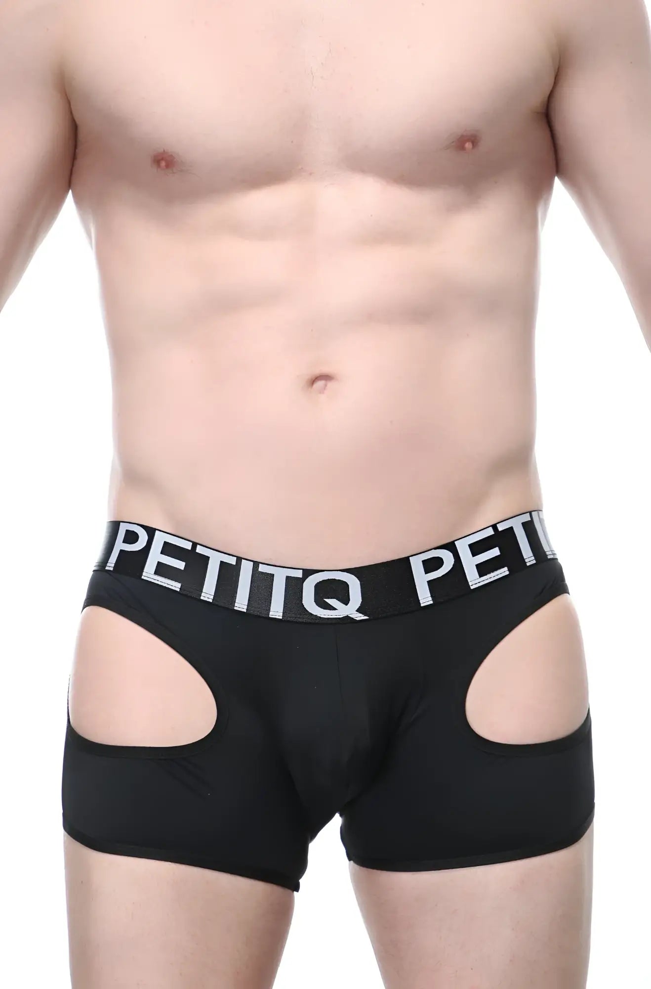 Black boxer veyar men’s briefs with white logo band and side cutouts made of soft breathable fabric