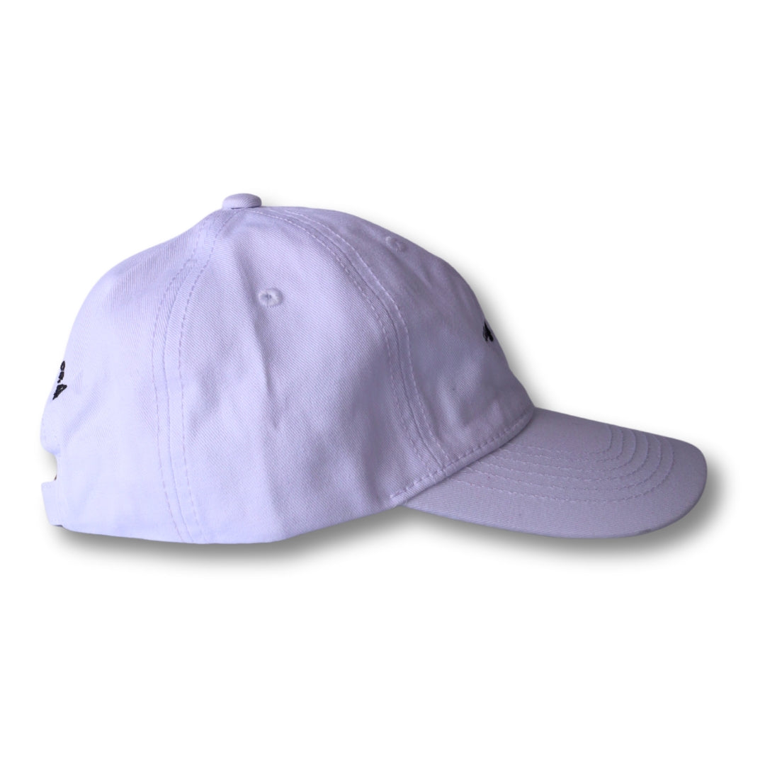 A light lavender boy from rio flip dad hat with subtle black embroidered logos on the side panels