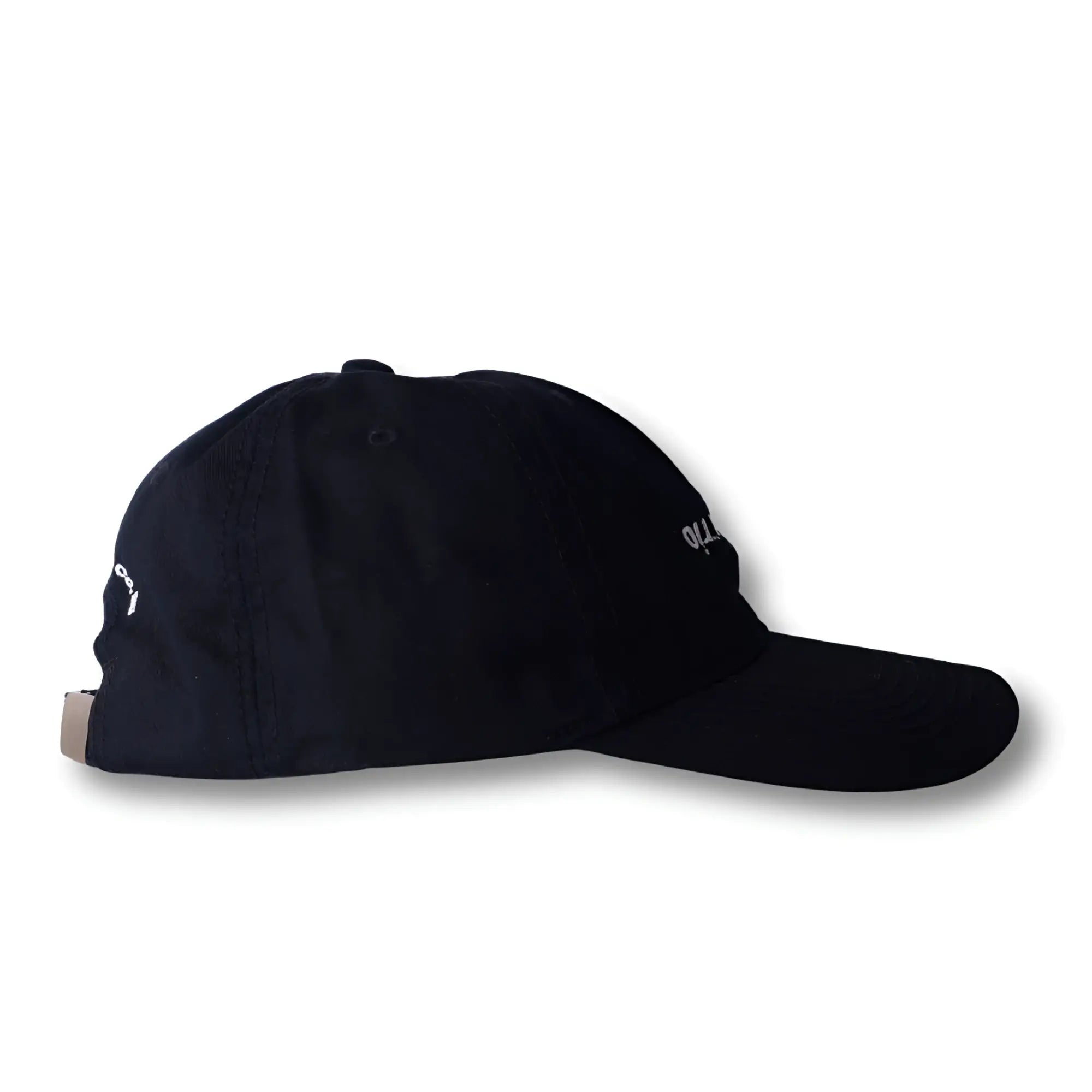 Black dad hat with white embroidered logo on the side from boy from rio flip collection
