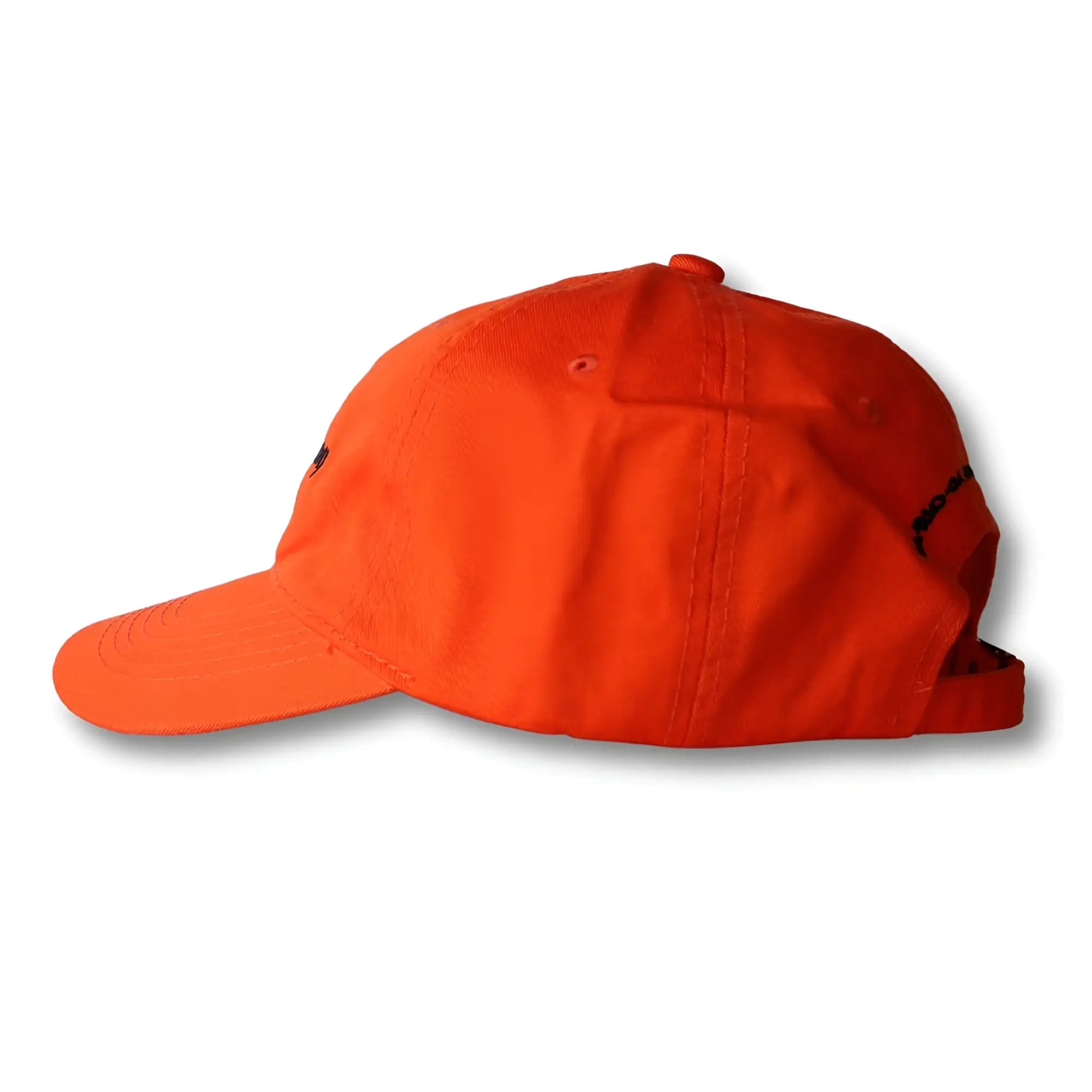 Bright orange boy from rio flip dad hat with curved brim and black stitching details in baseball cap style