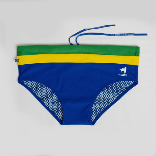 Brazilia trio sunga classic and traditional cut swim shorts with brazil flag colors and white dog logo on side