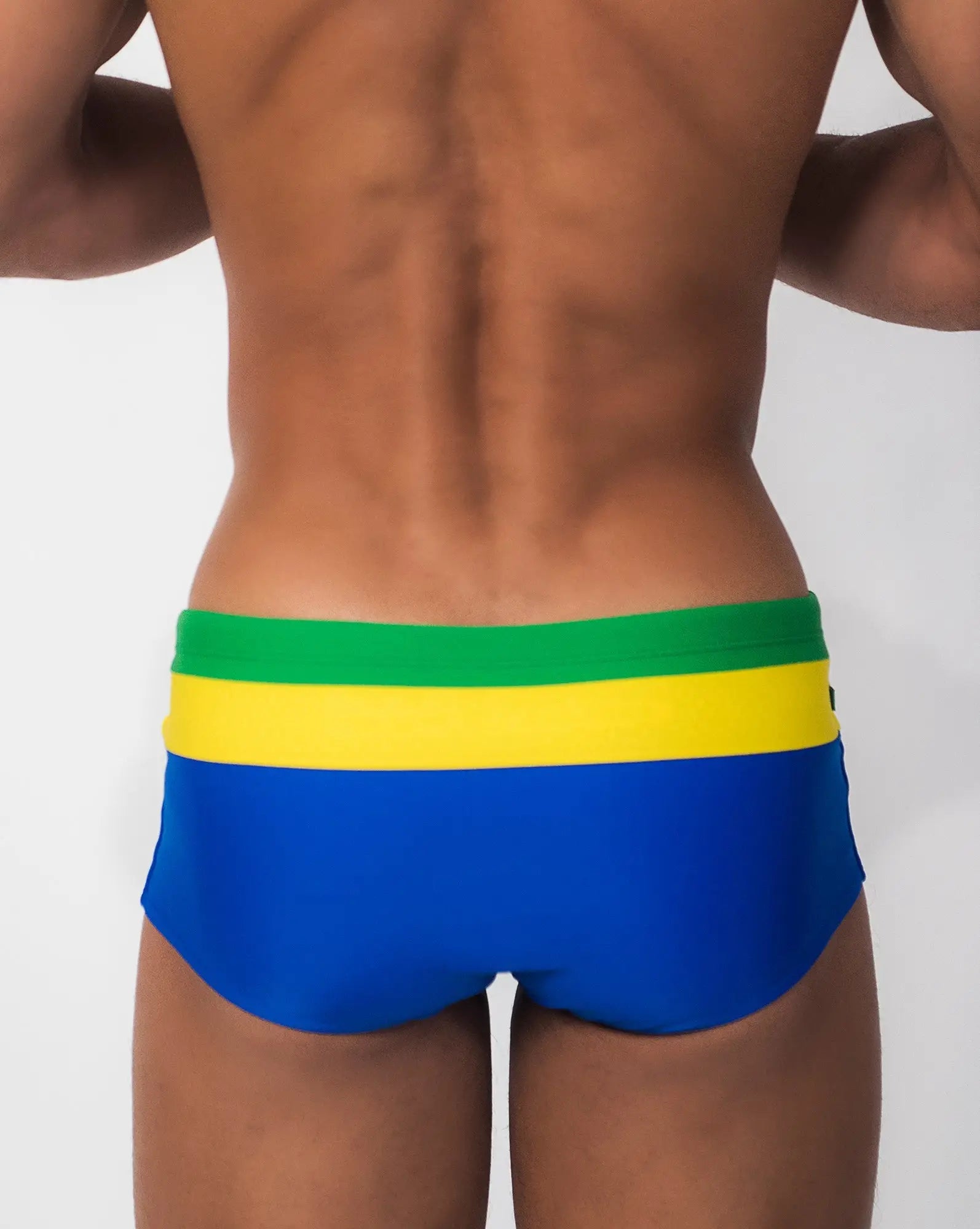 Brazilia trio sunga swim trunks in classic cut featuring vibrant green yellow and blue brazilian flag design
